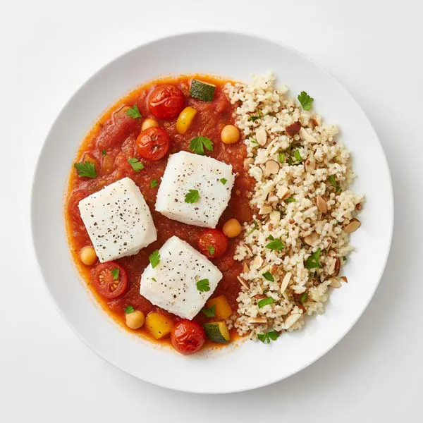 Mediterranean Veggie Fish Solounah With Rice Quinoa Mix